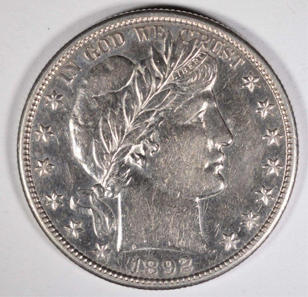 1892-S BARBER HALF DOLLAR, AU/BU