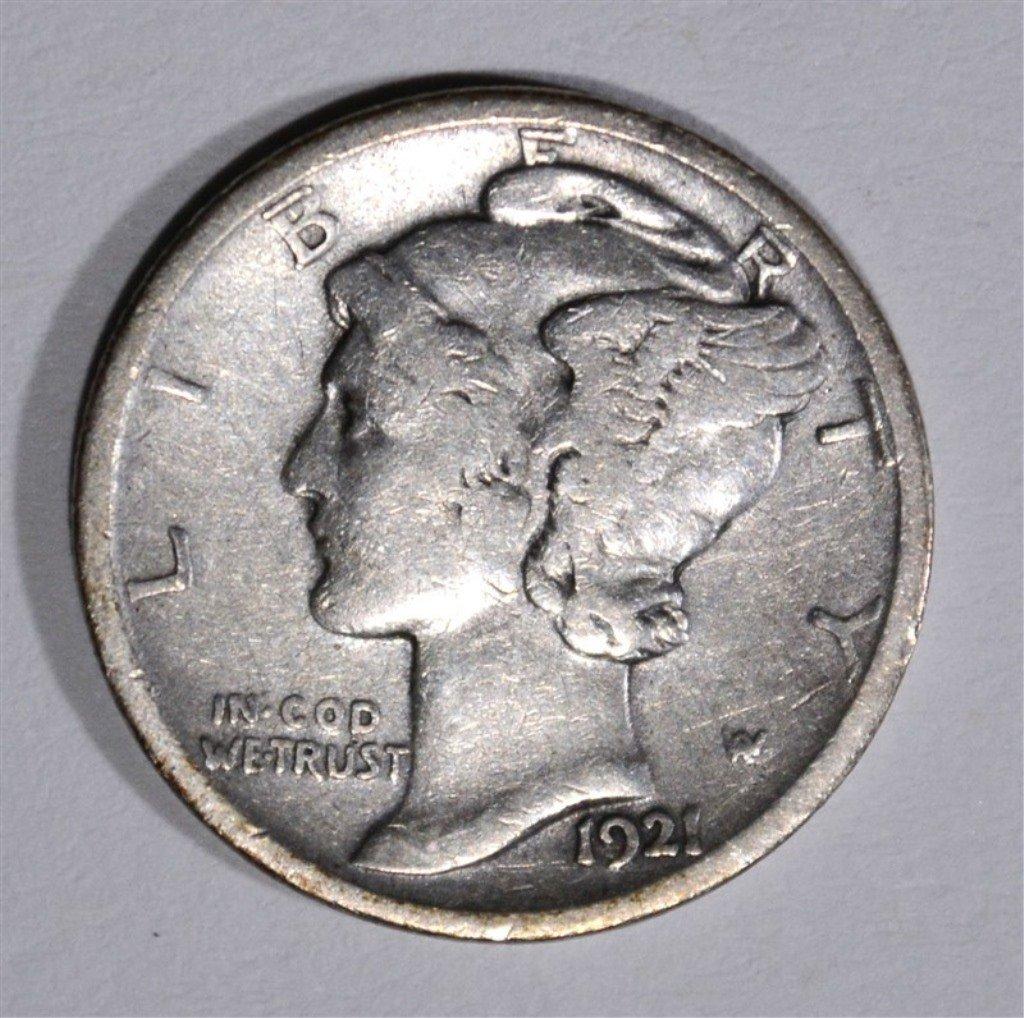 1921-D MERCURY DIME, VG KEY DATE