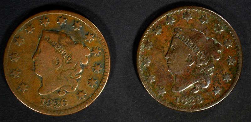 1826 & 1828 LARGE CENTS VG/FINE BETTER DATES