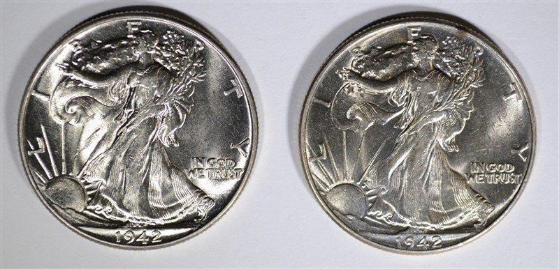 2-1942 WALKING LIBERTY HALF DOLLARS, CH BU+