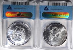 2-1996 AMERICAN SILVER EAGLES, ANACS MS-68