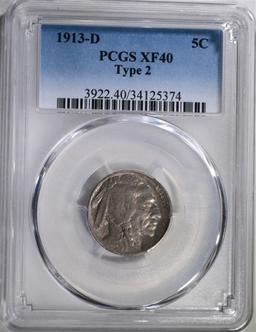 1913-D BUFFALO NICKEL TYPE 2 PCGS XF40