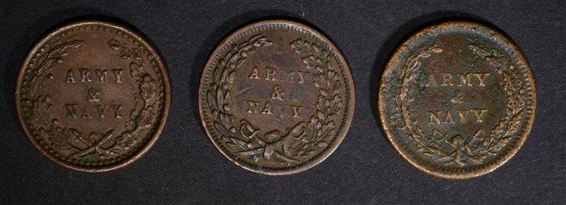 3-PATRIOTIC CIVIL WAR TOKENS: ARMY & NAVY