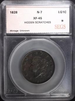 1828 LARGE CENT N-7 SEGS XF+ NICE!!