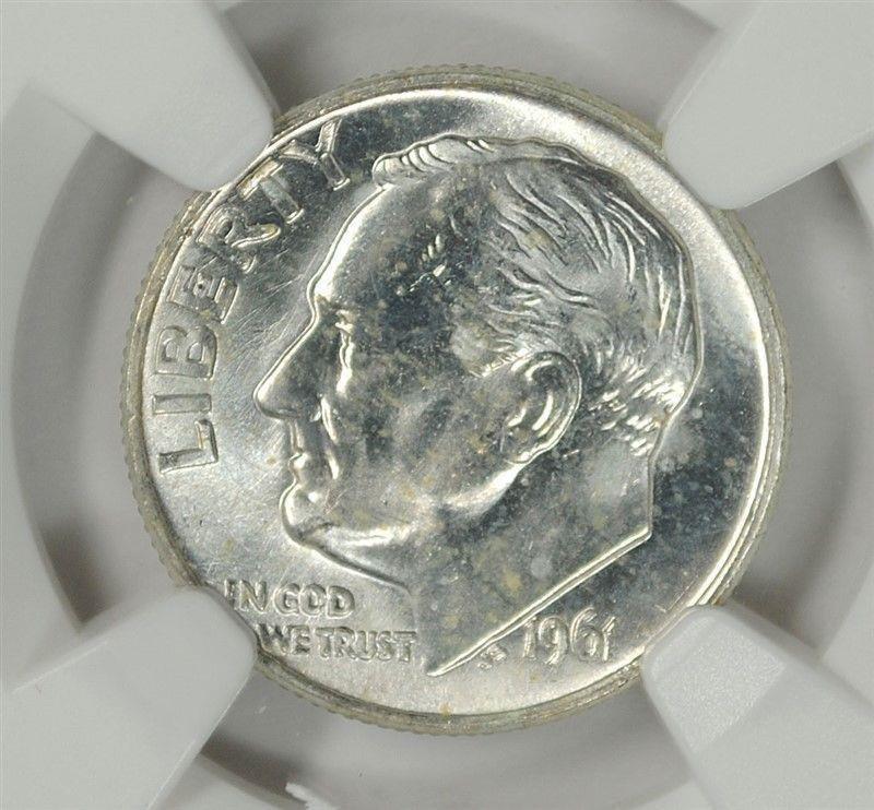 1961 ROOSEVELT DIME, NGC MS-65 FT