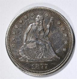 1877-CC SEATED LIBERTY QUARTER, XF