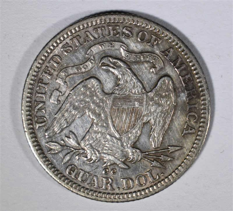 1877-CC SEATED LIBERTY QUARTER, XF