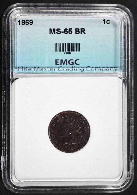 1869 INDIAN HEAD CENT, EMGC GEM BU BR