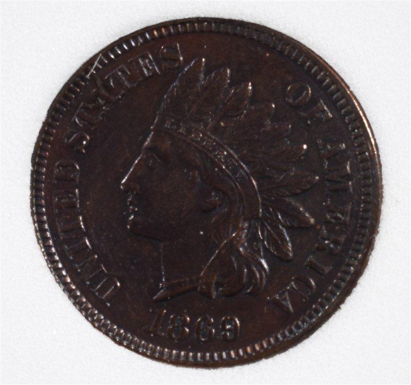 1869 INDIAN HEAD CENT, EMGC GEM BU BR