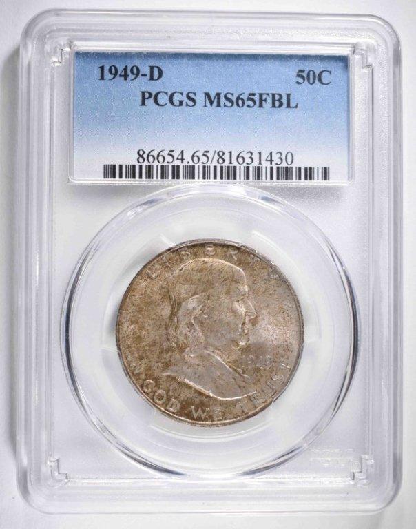 1949-D FRANKLIN HALF DOLLAR, PCGS MS-65 FBL