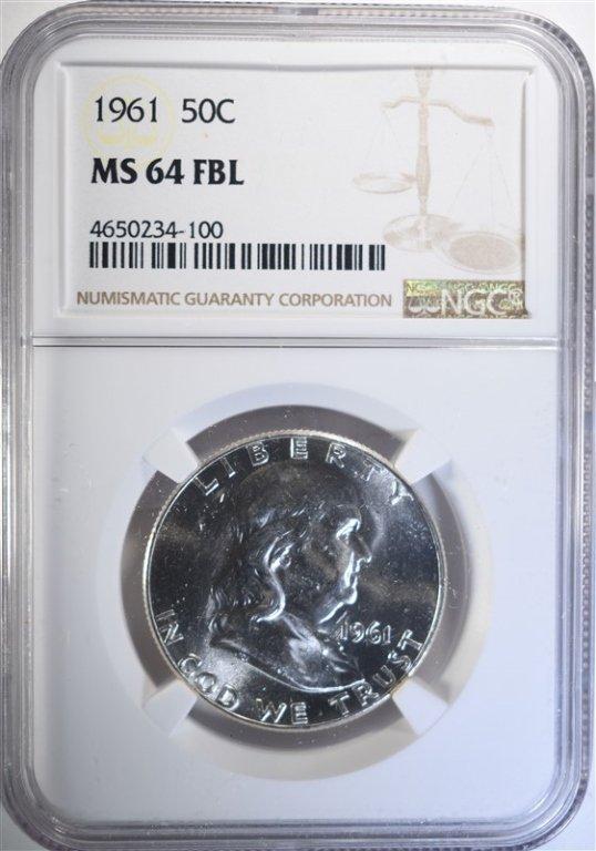 1961 FRANKLIN HALF DOLLAR, NGC MS-64 FBL