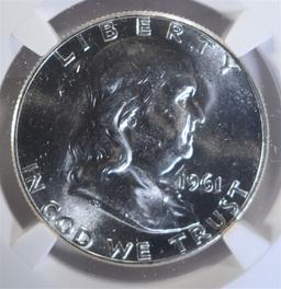 1961 FRANKLIN HALF DOLLAR, NGC MS-64 FBL