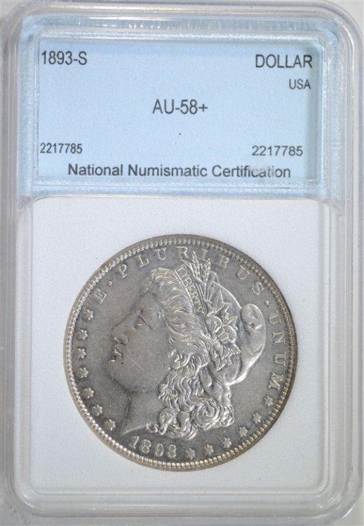 1893-S MORGAN DOLLAR NNC GRADED AU/UNC