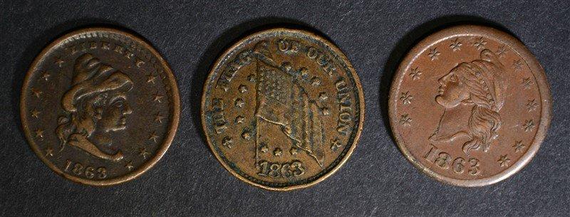 3-PATRIOTIC CIVIL WAR TOKENS: