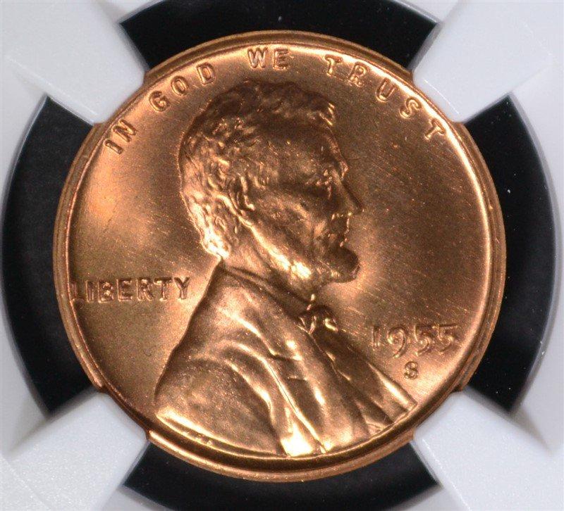 1955-S LINCOLN CENT NGC MS67 RD