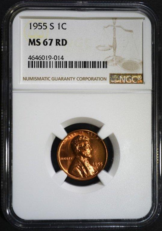 1955-S LINCOLN CENT NGC MS67 RD