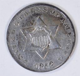 1852 3-CENT SILVER, AU