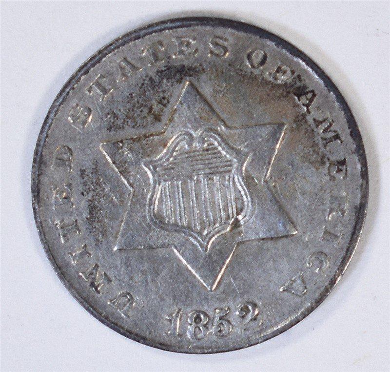 1852 3-CENT SILVER, AU