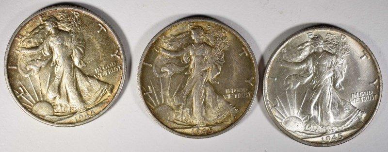 3 - 1945-S WALKING LIBERTY HALF DOLLARS