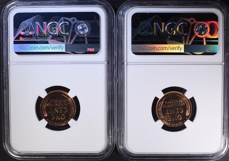 1956 & 57 LINCOLN CENTS, NGC PF-68 RED