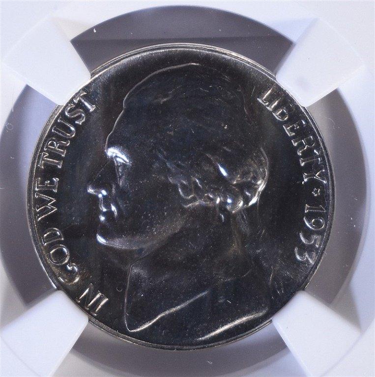 1953 JEFFERSON NICKEL, NGC PF-68