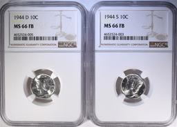 1944-D & 44-S MERCURY DIMES, NGC MS-66 FULL BANDS