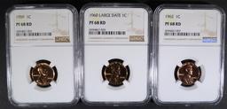 1959, 60 L.D. & 62 LINCOLN CENTS, NGC PF-68 RED