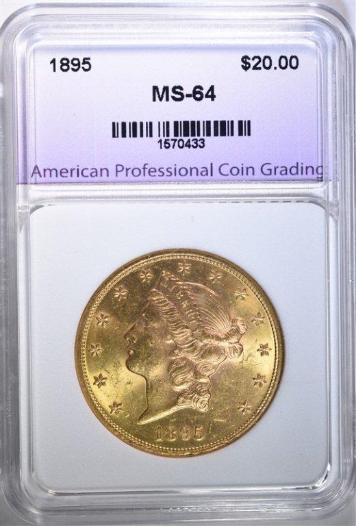 1895 $20.00 GOLD LIBERTY, APCG CH/GEM BU