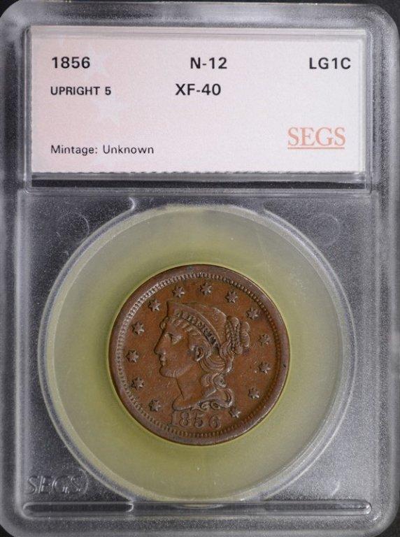 1856 LARGE CENT N-12 SEGS XF