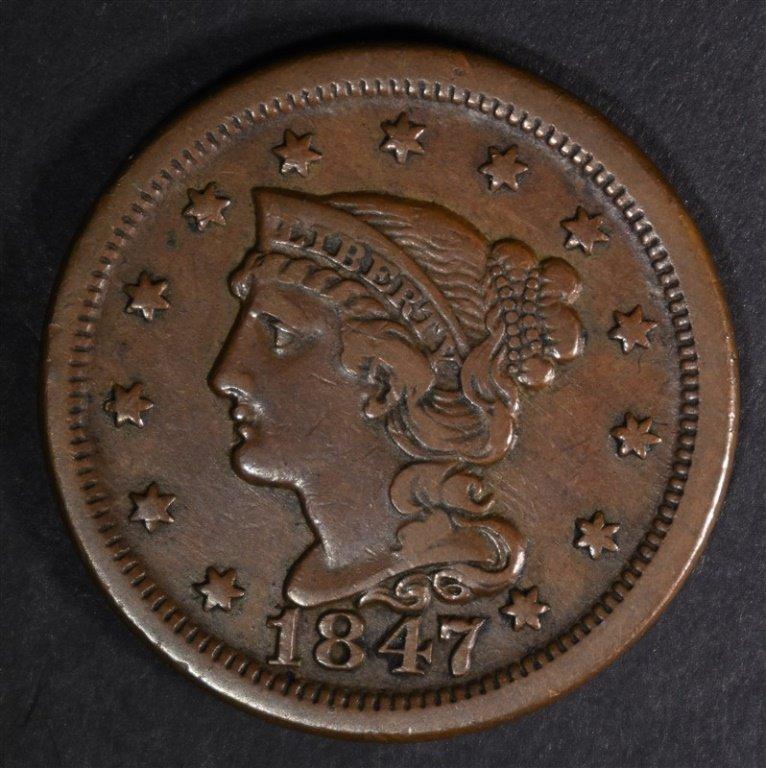 1847 LARGE CENT, XF