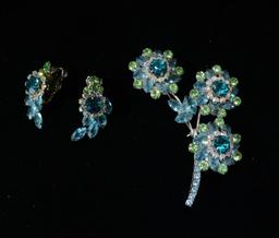 BLUE & GREEN RHINESTONE VINTAGE