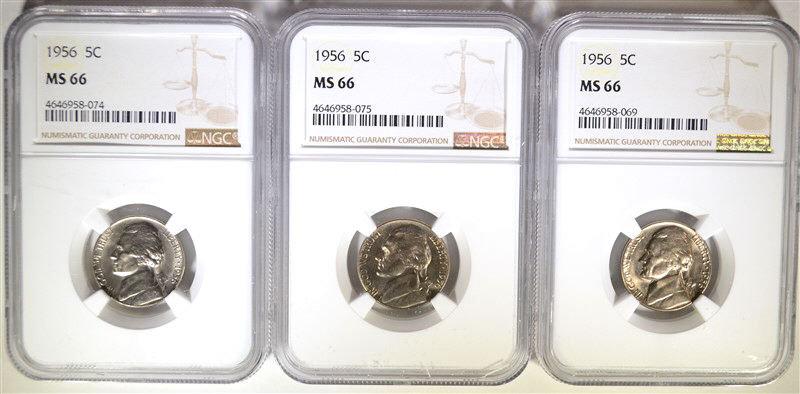 3 - 1956 JEFFERSON NICKELS NGC MS66