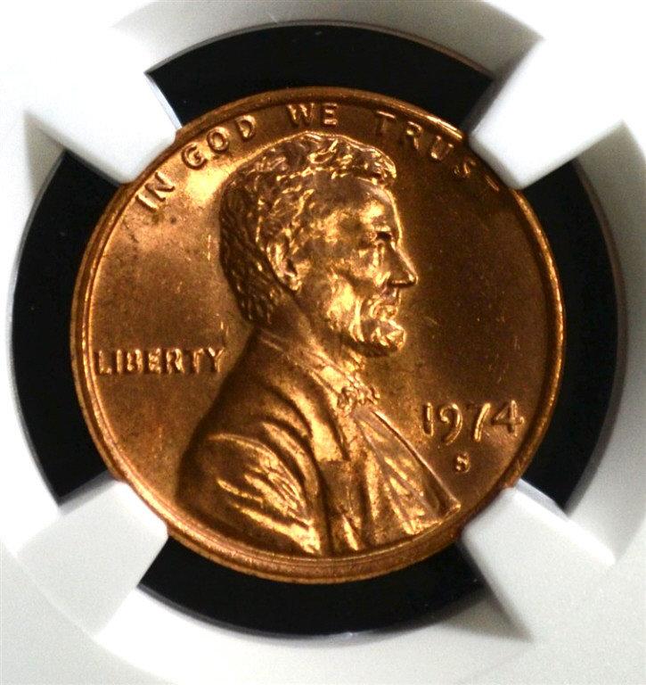 1974-S LINCOLN CENT NGC MS66 RD