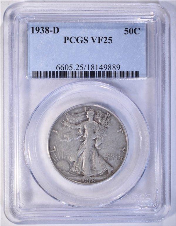 1938-D WALKING LIBERTY HALF DOLLAR, PCGS VF-25