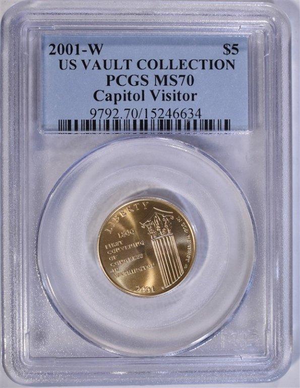 2001-W CAPITOL VISITOR  $ 5.00 GOLD, PCGS MS-70