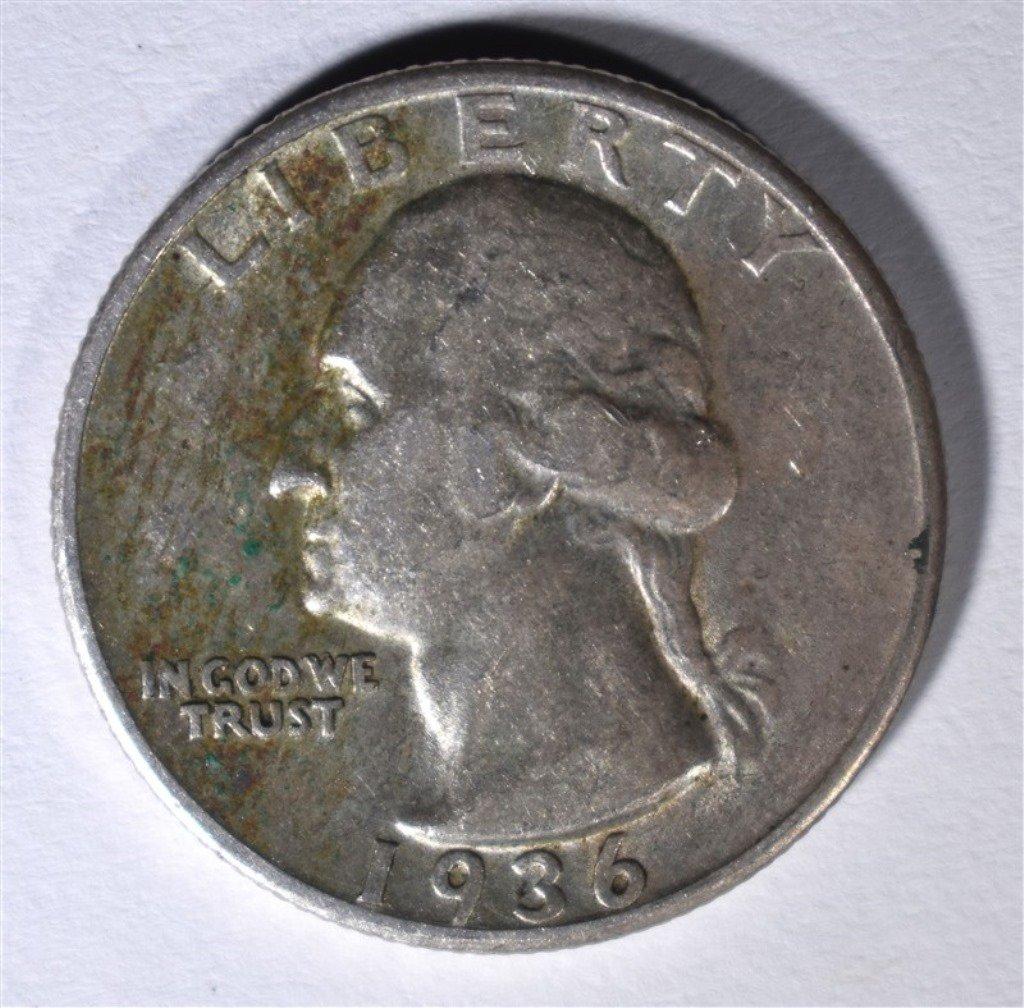 1936-D WASHINGTON QUARTER, AU roughness obv