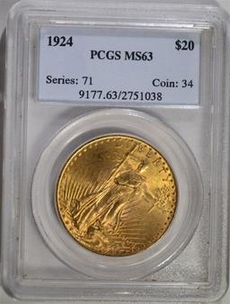 1924 $20 ST GAUDENS GOLD PCGS MS63