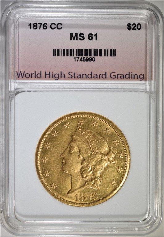 1876-CC $20.00 GOLD LIBERTY, WHSG BU