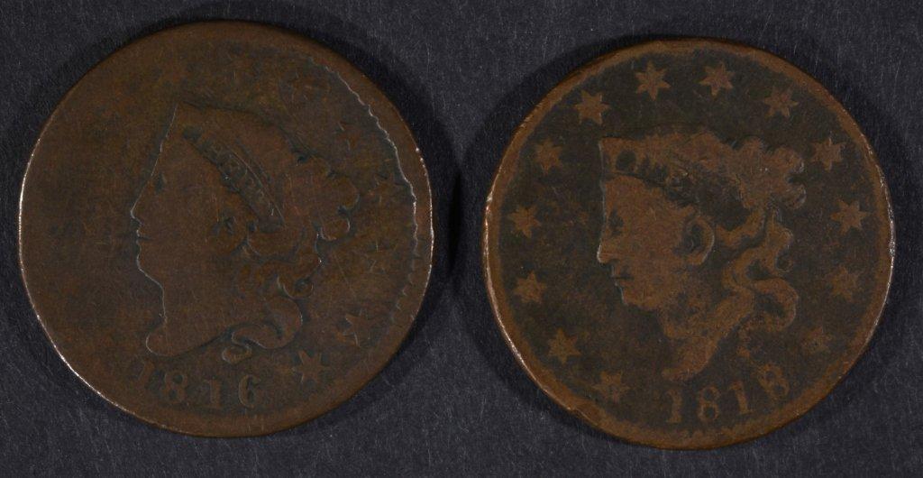 1816 VG/F & 1818 VG/F LARGE CENTS