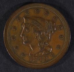 1849 LARGE CENT, XF/AU