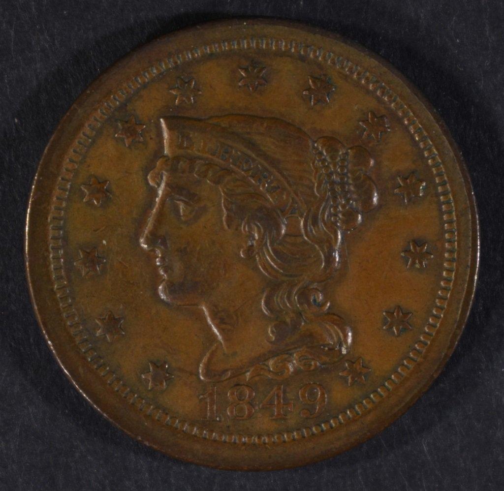 1849 LARGE CENT, XF/AU