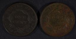 1835 & 1837 LARGE CENTS, VF/XF