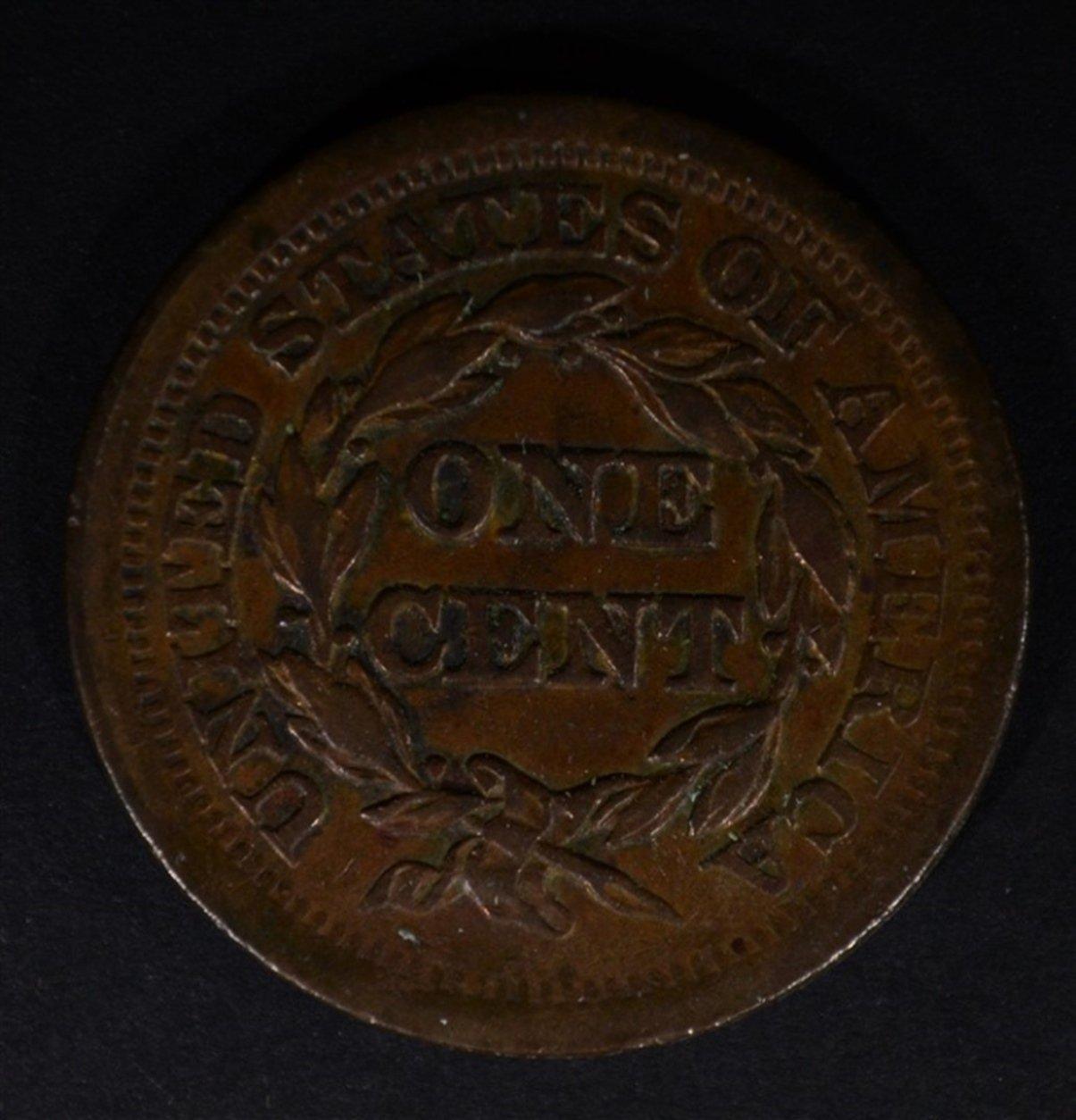 1852 LARGE CENT, XF/AU