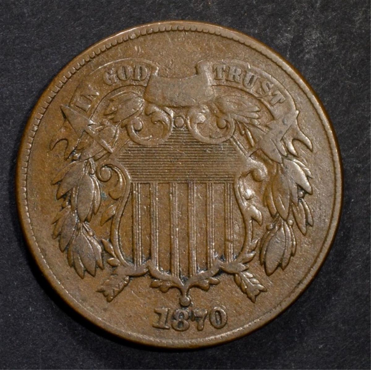 1870 TWO CENT PIECE, VF KEY DATE