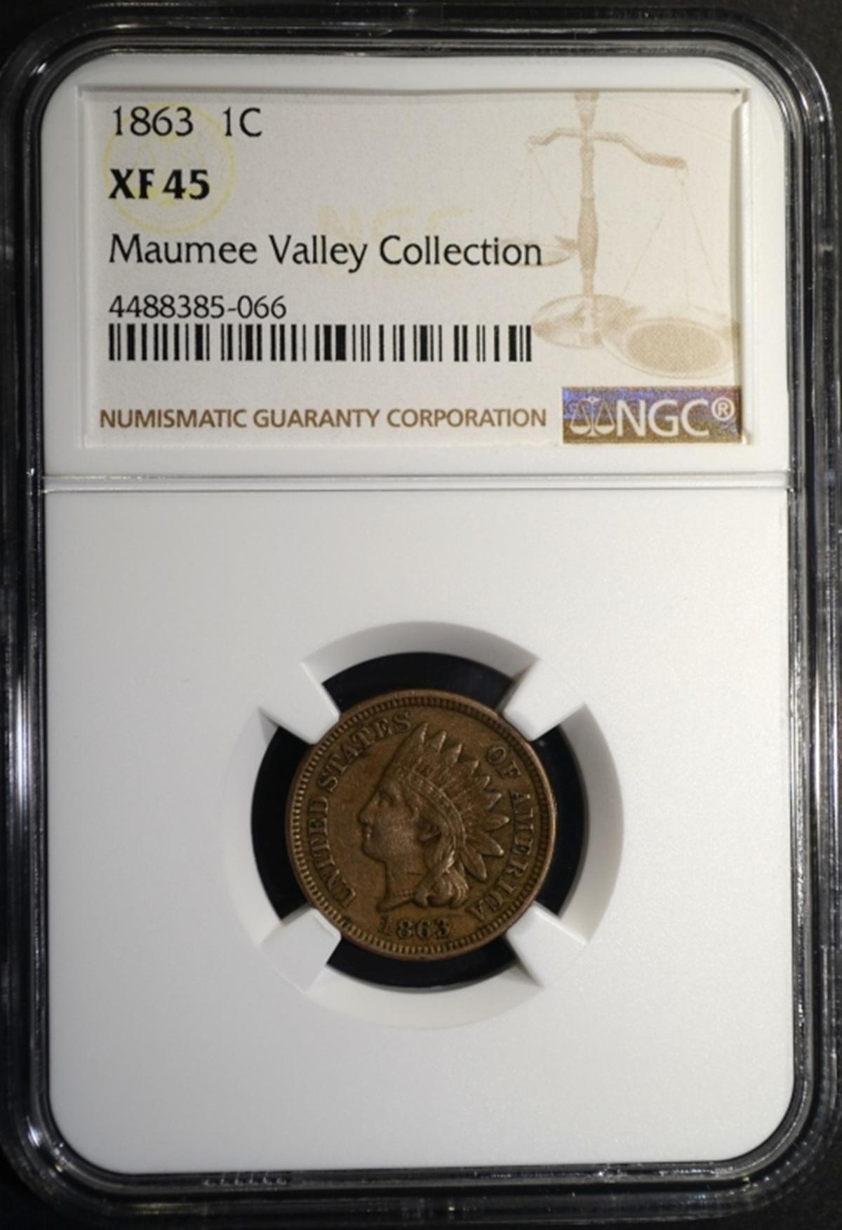 1863 INDIAN HEAD CENT, NGC XF-45