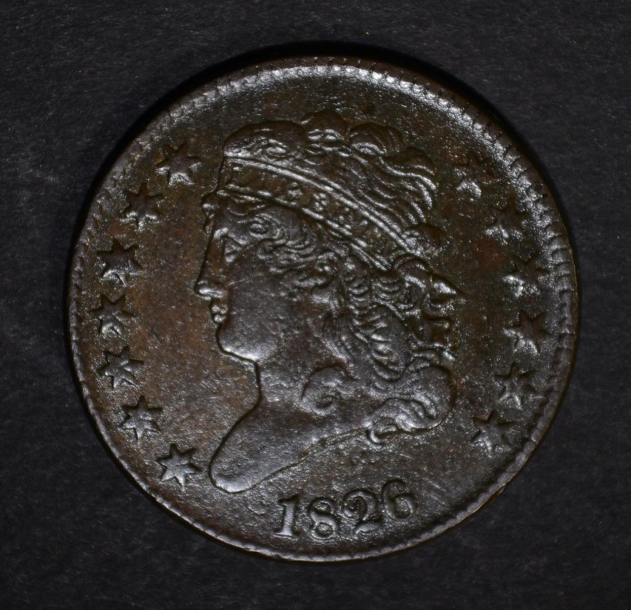 1826 HALF CENT, XF/AU