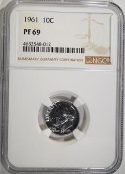 1961 ROOSEVELT DIME, NGC PF-69