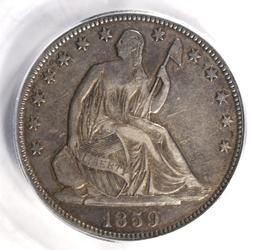 1859-O SEATED LIBERTY HALF ICG EF-40