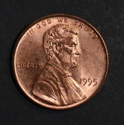 1995 LINCOLN CENT DOUBLE DIE, CH BU RED