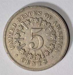 1866 ARROWS & RAYS SHIELD NICKEL, AU